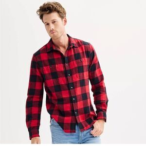 Men's Flannel Button-Down Shirt Buffalo Black Red 2XL NWT Logger